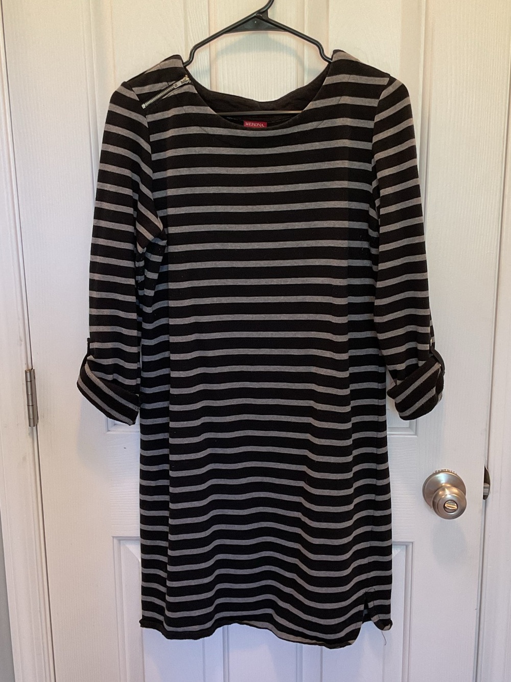 Merona Black and Gray Striped Long Sleeve Shift Dress